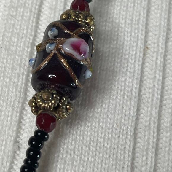 Chico's black and red beaded necklace long painted beads signed costume jewelry - Picture 3 of 14